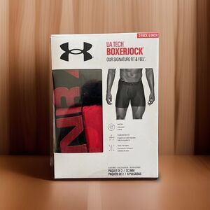 Under Armour UA Tech BoxerJock Mens 5XL 2-Pack Red Black 6” Inseam